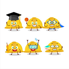 School student of yellow construction helmet cartoon character with various expressions