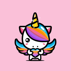 cute unicorn character designs hugging hearts
