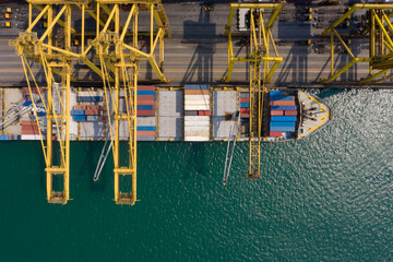 Container ship terminal, and quay crane of container ship at industrial port with shipping...