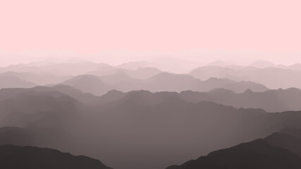 Aerial view of Majestic foggy mountains , Flight over mountains, 3D render