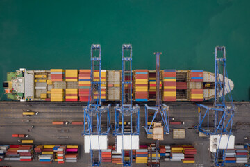 Container ship terminal, and quay crane of container ship at industrial port with shipping...