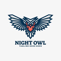 Vector Logo Illustration Night Owl Simple Mascot Style.