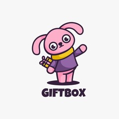 Vector Logo Illustration Gift Box Mascot Cartoon Style.