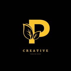 Initial letter P with leaf logo vector concept element, letter P logo with Organic leaf. Fit for company, product label, badge, or business.