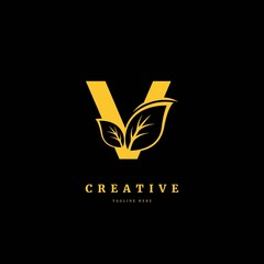 Initial letter V with leaf logo vector concept element, letter V logo with Organic leaf. Fit for company, product label, badge, or business.