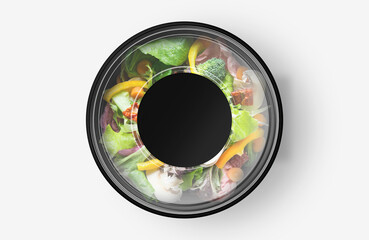 Green Mix Salad Food Container With Sticker Mockup