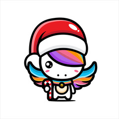 design a cute unicorn character wearing a santa costume