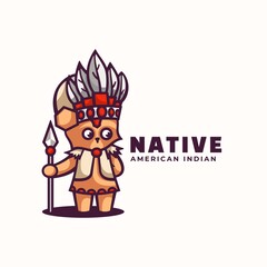 Vector Logo Illustration Native Mascot Cartoon Style.