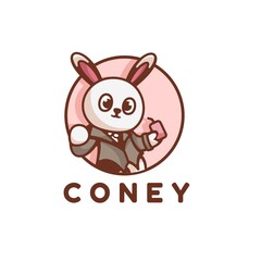 Vector Logo Illustration Coney Mascot Cartoon Style.