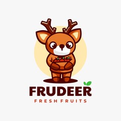 Vector Logo Illustration Deer Mascot Cartoon Style.