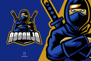 ninja with two katana sword mascot logo sport esport illustration for game team