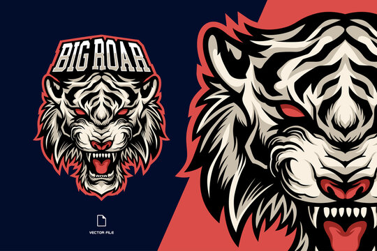 Angry Head White Tiger Mascot Sport Esport Logo Illustration For Game Gaming Team