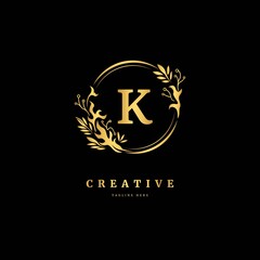 Initial letter K with leaf logo vector concept element, letter K logo with floral ornament