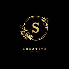 Initial letter S with leaf logo vector concept element, letter S logo with floral ornament