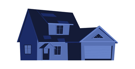 House at night, building with glowing windows in the dark, cartoon vector illustration