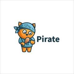 Vector Logo Illustration Pirate Mascot Cartoon Style.