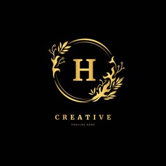 Initial letter H with leaf logo vector concept element, letter H logo with floral ornament