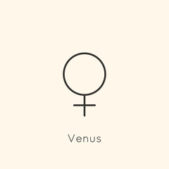 Venus Planet Icon and Gender Symbol of a woman in Minimal Liner Trendy Style. Vector Astrological Sign for Logo, Tattoo, Calendar , Horoscope. © Sini4ka