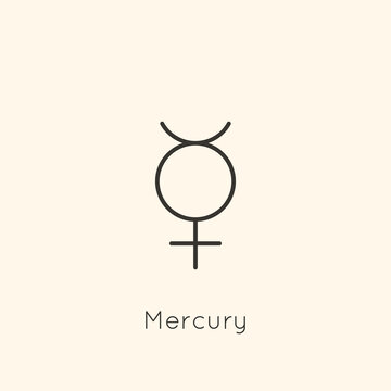Mercury Planet Icon Symbol in Minimal Liner Trendy Style. Vector Astrological Sign for Logo, Tattoo, Calendar , Horoscope.