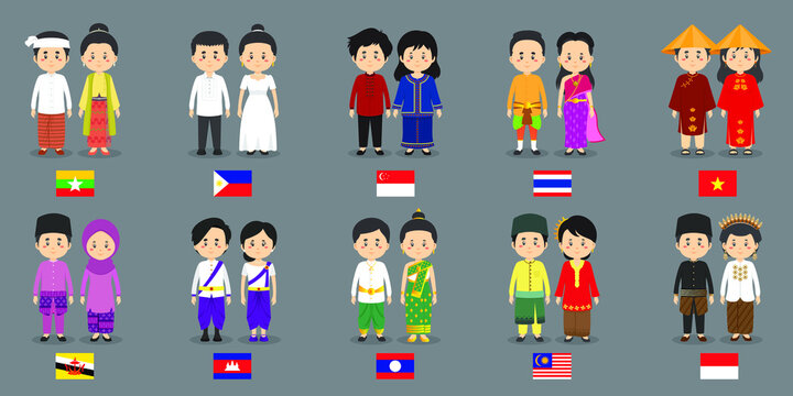 Set Asean Characters with Traditional Dress
