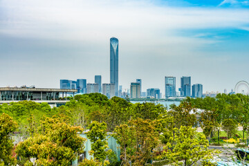 Fototapeta premium Financial District during the day in suzhou