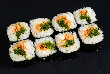 sushi set on the black background