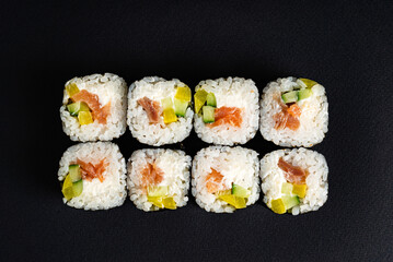 sushi set on the black background