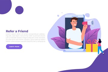 Offers referral gifts, online reward, digital referral program concept. Gift box vector illustration. Can use for template, web landing page, banner.