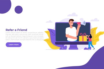 Offers referral gifts, online reward, digital referral program concept. Gift box vector illustration. Can use for template, web landing page, banner.