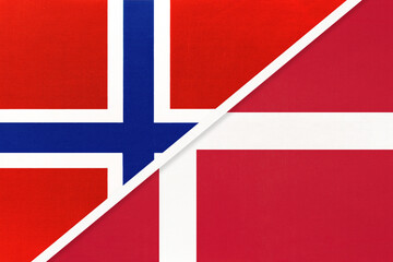Fototapeta premium Norway and Denmark, symbol of national flags from textile.