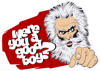 Strict santa points his finger. Vector illustration.