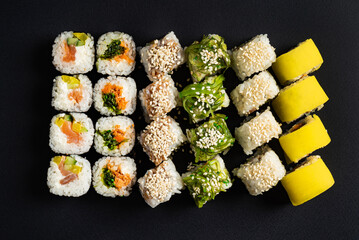 sushi set on the black background