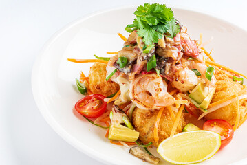 asian seafood plate on the white background