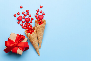 Valentines day greeting card with heart shaped sweets