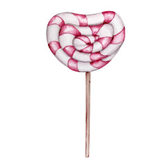 Watercolor hand drawn dessert sweet heart lollipop