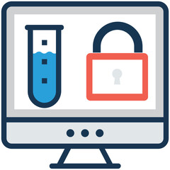 Virtual lab software protection concept, flat vector icon 