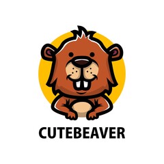 cute beaver cartoon logo vector icon illustration