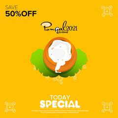 Pongal Festival Best Deal Offer Banner Design with 50% Discount Offer, Social Media Post Templates