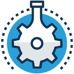 Technology lab flask gear, flat vector illustration 