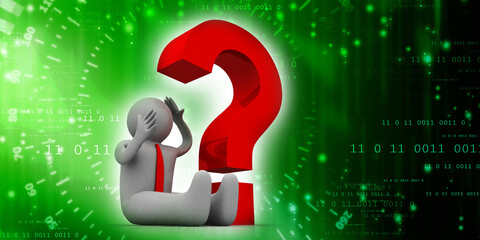 3d illustration man lying on a red question mark