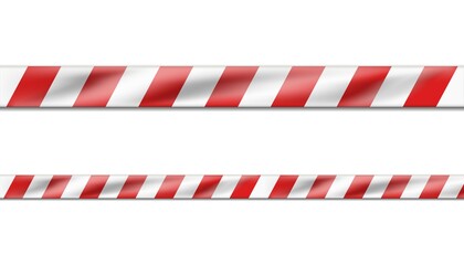 seamless 3d realistic vector hazard white and red striped ribbon, caution tape of warning signs for crime scene or construction area.  Isolated on white.