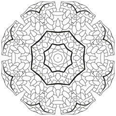 Hand drawn zentangle circular ornament for coloring page.