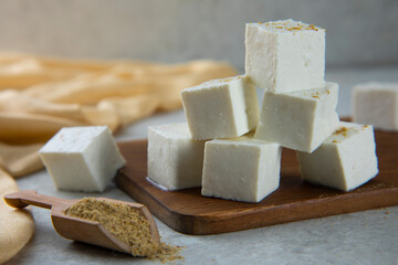 Diced Paneer or cottage cheese with Coriander powder 	