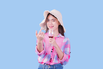 Young Asian Girl Lifestyle Happy Asian Girl On blue Background