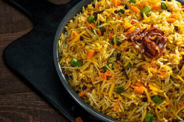 Pulao an Indian traditional dish made with rice and vegetables 	