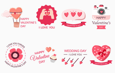 Cute object valentine collection with heart, flower,balloon.Vector illustration for icon,sticker,printable
