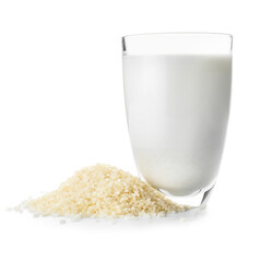 Glass of rice milk isolated on white background