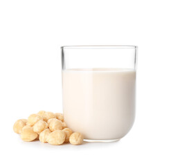 Glass of hazelnut milk isolated on white background