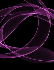 Purple Twirls Background. Gentle tranquil curves of colored light float on a black background. Relaxing background. Soothing and cool.