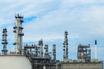 Industrial of oil refinery plant from industry zone ,Refinery factory oil storage tank and pipeline steel 